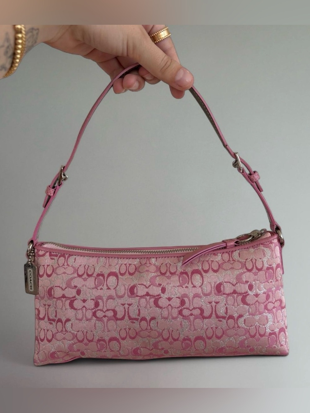 Vintage 2004 Coach Pink Optic Lurex Signature Demi Bag 💗